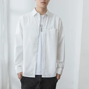 Летняя модная мужская рубашка с длинными рукавами 2023, мужская повседневная корейская версия тренда однотонной рубашки, пальто, мужской прилив