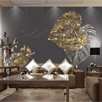 большие фрески wellyu на заказ, модное обустройство дома, новый китайский стиль, легкие роскошные золотые листья, фоновая стена с лосем