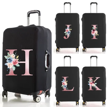 Чехол для багажа Защитный чехол для чемодана с розовым цветочным рисунком и буквенным принтом Дорожный эластичный пылезащитный чехол для багажа Apply 18-32 Чемодан