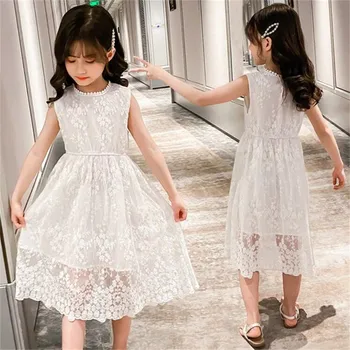 Детские платья для подростков от 3 до 12 лет для девочек, белое кружевное сетчатое платье принцессы с вышивкой