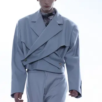 A1348 Модные мужские пальто и куртки 2022 для подиума, роскошный известный бренд, короткое пальто с воротником-стойкой неправильной формы