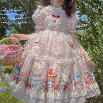 Японское платье на бретелях Alice Sweet Kawaii, осеннее платье с бантом в виде листьев Лотоса, милая Японская мягкая девушка, Лолита, милое пышное платье Vestido