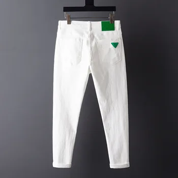 Весна-осень 2023, новые мужские джинсы прямого кроя чистого белого цвета, модные повседневные Классические эластичные джинсовые брюки, мужские брендовые брюки