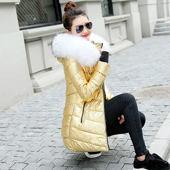 Женские зимние куртки, длинное теплое пальто серебристого цвета, стильная женская куртка с широким меховым воротником 2022, женская парка abrigos mujer invierno