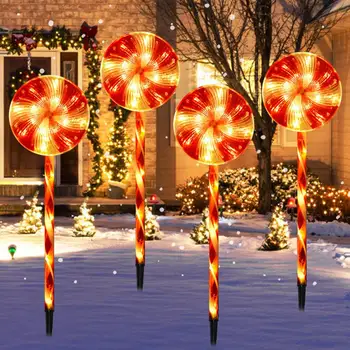 4шт Солнечных конфетных фонарей IP65 Водонепроницаемый Садовый декор Электронный Рождественский Леденец на палочке для улицы