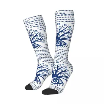 Греческое дерево сглаза Мати, женские носки-трубки до бедра, теплая модная Матиасма на белых турецких чулках