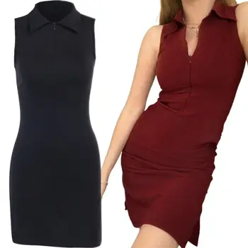 Женское облегающее мини-платье без рукавов на молнии с V-образным вырезом, сексуальное клубное платье с высоким разрезом N7YF