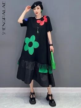 Женское платье с цветочным рисунком SHENGPALAE, Корейская мода, С Круглым вырезом, С принтом в стиле Пэчворк, Элегантный Шикарный Vestido Robe 2023, Весенняя Одежда Y2k 5R1718
