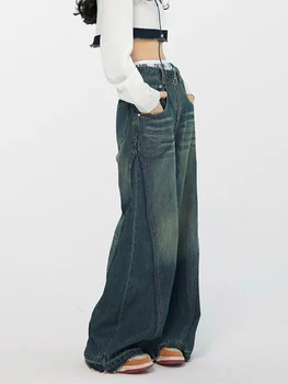 Женские джинсы Harajuku с высокой талией, винтажные прямые мешковатые джинсовые брюки, уличная одежда, модные джинсовые брюки с широкими штанинами в американском стиле