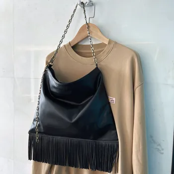 Женская сумка через плечо с цепочкой и кисточкой из искусственной кожи, большая вместительная дорожная сумка для женщин, женская персонализированная модная
