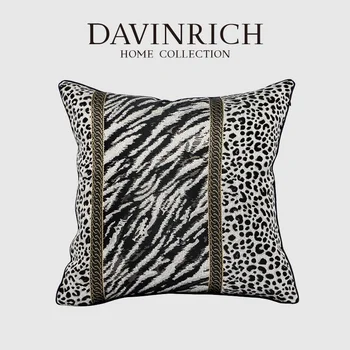 Наволочки в стиле барокко DAVINRICH Черно-белый Жаккардовый квадратный чехол из кожи леопарда для современного дивана в гостиной
