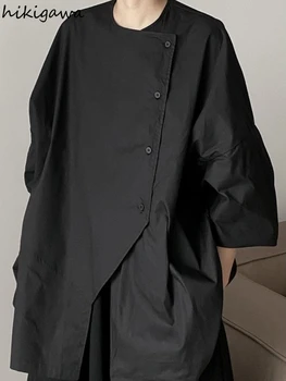 Блузки Harajuku Женская мода Y2K Одежда Нерегулярные Белые Черные Рубашки Топы Оверсайз Повседневная блузка 2023 Blusas Mujer De Moda