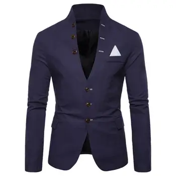 Мужской Повседневный длинный приталенный блейзер-стойка на пуговицах Пиджак 2021 мужское пальто, мужской костюм, пиджак, блейзер Americana 3, воротник-стойка, рукава Hombre