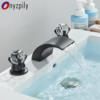 Onyzpily Смеситель для раковины в ванной с переключателем в виде хрустального шара Смесители для раковины с водопадом Смеситель для горячей и холодной воды с двойной ручкой