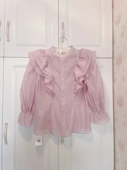 Весеннее платье Премиум-класса, легкая французская рубашка в зрелом стиле, милая и уникальная Розовая шифоновая рубашка, топ для женщин