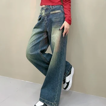 Мешковатые Прямые Джинсы Для женщин, Корейская модная Уличная одежда, джинсовые брюки с высокой талией и широкими штанинами, женские Свободные джинсовые брюки для уборки