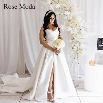 Свадебные платья Rose Moda с V-образным вырезом и высоким разрезом Простое Свадебное платье на заказ