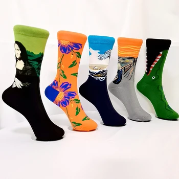 Модные Западные красочные женские носки с масляной живописью, Кавайные милые мультяшные животные, Лиса, кошка, забавные японские носки для девочек в стиле Харадзюку
