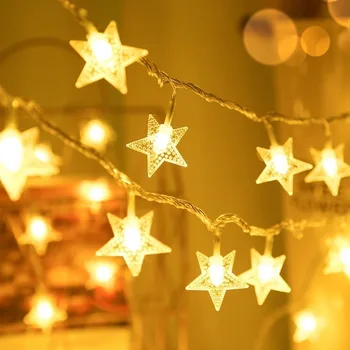 Рождественские огни 3 м, светодиодная гирлянда, Сказочная лампа в форме звезды, Подвеска для вечеринки, свадьбы, украшения садового фонаря, наружного освещения.