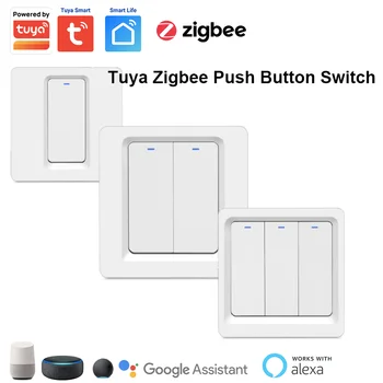 Умный Кнопочный выключатель Tuya Zigbee Беспроводной Настенный выключатель Без Нейтрального провода Приложение Smart Life и Alexa и Google Home 1/2 / 3gang