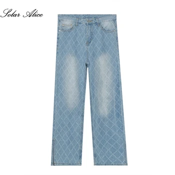 Бесплатная доставка 2021 года, новые прямые жаккардовые джинсы Four Seasons, свободные брюки со средней талией и тонкими разрезами