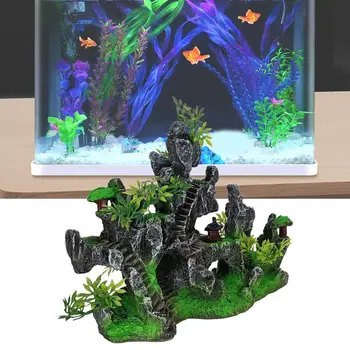 Ландшафтный дизайн аквариума, Водные растения, искусственный рокарий из смолы, Реалистичное двухстороннее украшение аквариума из искусственного камня для офиса