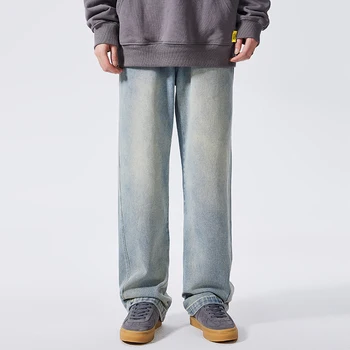 Новые модные прямые джинсы в стиле хай-стрит в стиле хип-хоп, классические винтажные свободные брюки для мужчин на лето