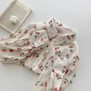 Весенне-летняя блузка в тонком стиле с воротником-ПОЛО, топы с длинными рукавами с принтом, женская милая однобортная модная повседневная женская рубашка