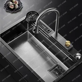 Резервуар для воды с одним пазом, кухонная раковина из нержавеющей стали 304, Большой бытовой нано-таз для мытья овощей с одним пазом