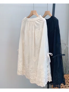 Lamprip Уникальная юбка с цветочной вышивкой, Кружевная Сетчатая юбка Saia 2023 Лето Весна Mori Girl