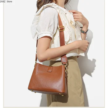 Сумка-мешок из натуральной кожи, женская сумка через плечо, новинка 2023 года, модный первый слой из воловьей кожи, сумка через плечо, простая сумочка