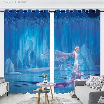 Оконная занавеска для детской комнаты Disney, набор штор Disney Frozen, 2 панели, затемняющая занавеска Elsa Anna Princess, домашний текстиль на заказ