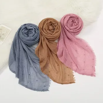Высококачественный хлопчатобумажный и льняной однотонный шарф снежный тюрбан, оберточная шаль, Женский красивый струящийся шарф, большая длинная шаль, 5 шт./ч