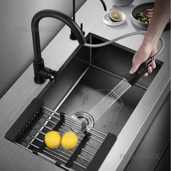 Одинарная кухонная раковина Nano Sink, черная раковина из нержавеющей стали 304, кухонные раковины, кухонная фурнитура из нержавеющей стали