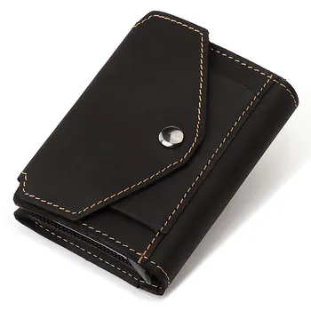 Металлический мужской держатель для кредитных карт с блокировкой Rfid, короткий кошелек из натуральной кожи для мужчин с портмоне, мужской карман для денег Portomonee