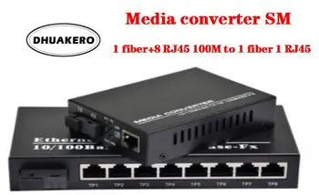 бесплатная доставка AB293 Медиаконвертер оптического волокна Трансивер SM 1 волокно + 8 RJ45 100 м к 1 волокну 1 RJ45