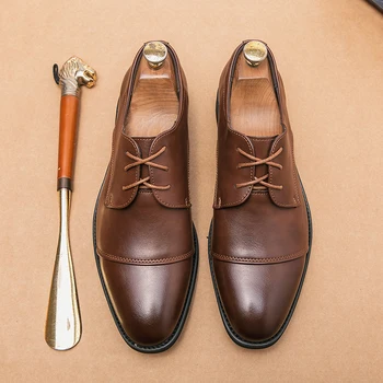 Высококачественная мужская обувь, повседневные кожаные туфли с острым носком на шнуровке, классические британские роскошные деловые туфли-оксфорды