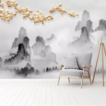 обои на заказ beibehang 3d фреска Высококачественная атмосфера новый китайский классический пейзаж тушью золотой фон для дивана обои
