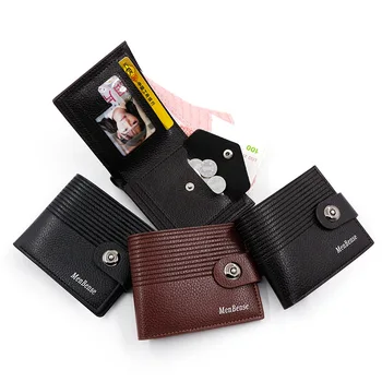 Модный мужской кошелек с магнитной кнопкой с тиснением в полоску, короткая простая тонкая кожаная клипса, серебряная сумка, нулевой кошелек, мужской кошелек