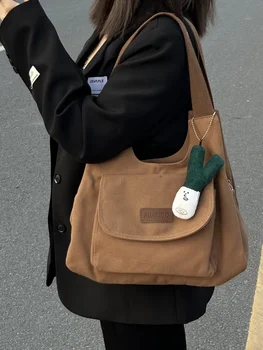 Ретро-модная холщовая сумка-тоут большой емкости, универсальная сумка через плечо, школьная сумка, повседневные холщовые женские сумки через плечо