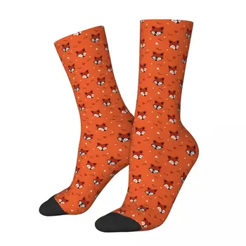 Мужские носки в стиле ретро с цветочным рисунком лисы, мультяшные животные лисы, унисекс, уличный стиль, бесшовные носки с принтом Crazy Crew, подарок