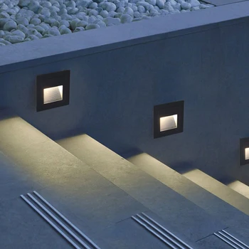 Внутренний и наружный светодиодный светильник для пола, встроенный квадратный светильник для лестницы в коридоре, Водонепроницаемый настенный угловой светильник
