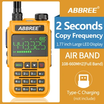 ABBREE AR-518 10 Вт в Диапазоне частот 108-660 МГц С Автоматическим Копированием Частоты Мощная Портативная Рация С Большим Дисплеем Type-C, Заряжающая Двухстороннее Радио