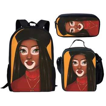 Креативная мода модные забавные Африканские девушки 3D печатная 3шт/набор школьника мешки для ноутбука рюкзак Рюкзак обед карандаш сумка 