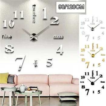 Набор наклеек на большие настенные часы своими руками, современная 3D зеркальная наклейка для домашнего офиса, декор стен комнаты, современное украшение дома