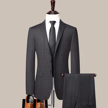 Высокое качество (блейзер + брюки) Мужской элегантный повседневный деловой свадебный мужской костюм двойка в британском стиле