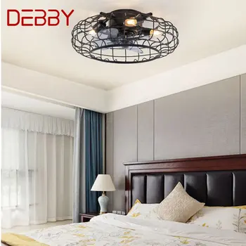 Потолочный вентилятор DEBBY Nordic в стиле ретро С подсветкой LED Черный Креативный Дизайн С лампой дистанционного управления Для дома Спальня Столовая Лофт
