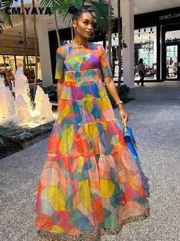 Женское сетчатое платье с коротким рукавом и геометрическим принтом YAYA, большие качели, длинное платье Макси 2023, клубные вечерние сексуальные платья для вечеринок