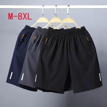 Мужские Летние мужские спортивные укороченные короткие брюки большого размера, свободные уличные быстросохнущие шорты для ночного бега из ледяного шелка для фитнеса