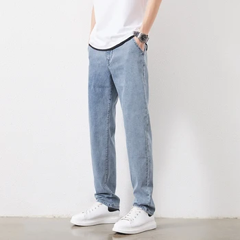 Размер 48 Мужские джинсовые брюки высокого качества в корейском стиле, мешковатые деловые повседневные брюки, джинсовые джинсы оверсайз, модные классические мужские джинсы большого размера